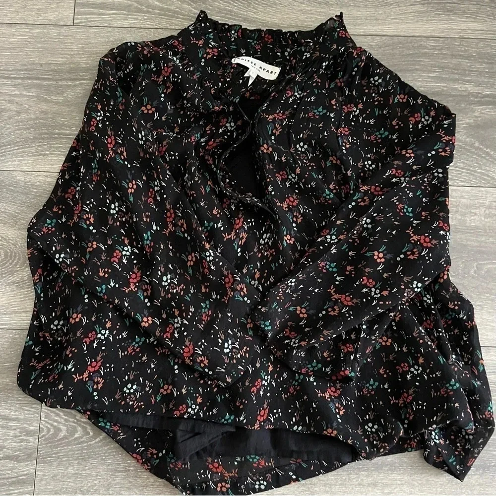 Apiece Apart SHIRRED ZADAR TOP BRUSH PRINT BLACK MULTI